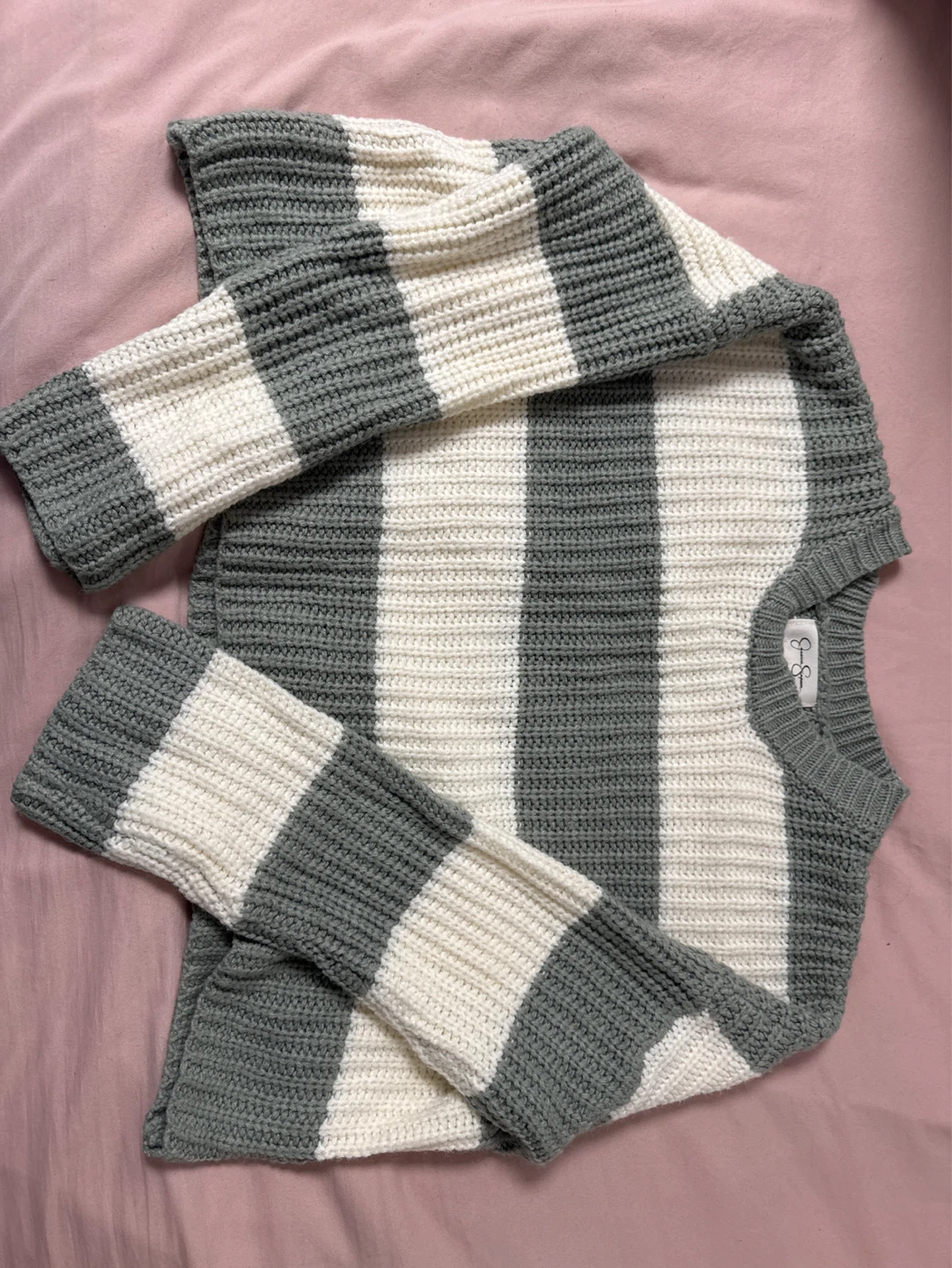 White and sage green Striped Sweater - photo 2