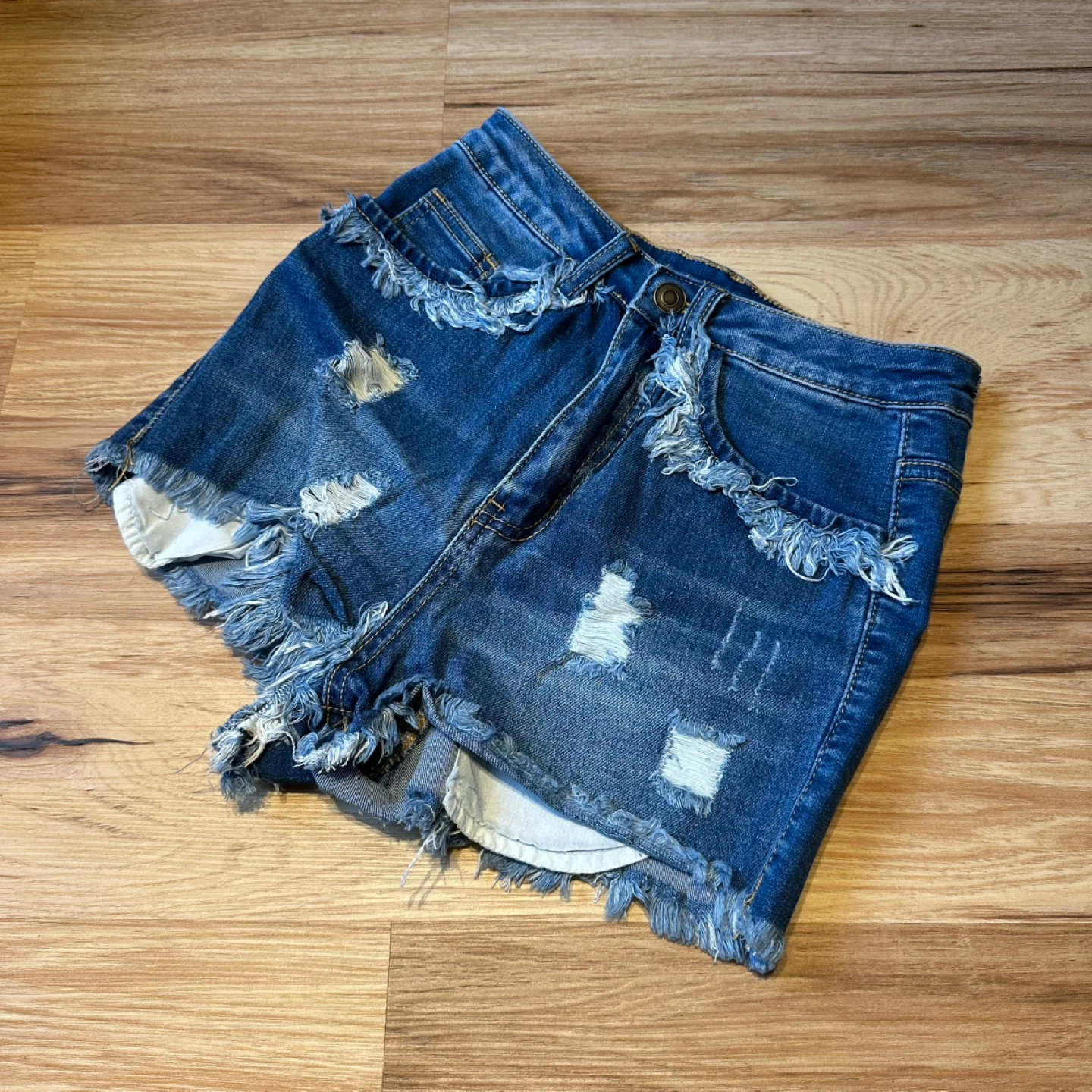 Distressed Denim Jean Shorts - XS