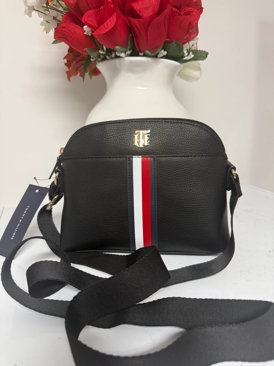 Tommy Hilfiger Black Pebble Leather Crossbody Bag