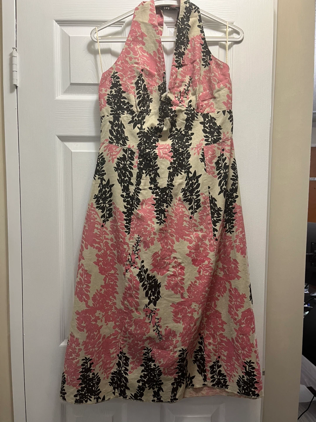 Pink & Black Floral Halter Dress