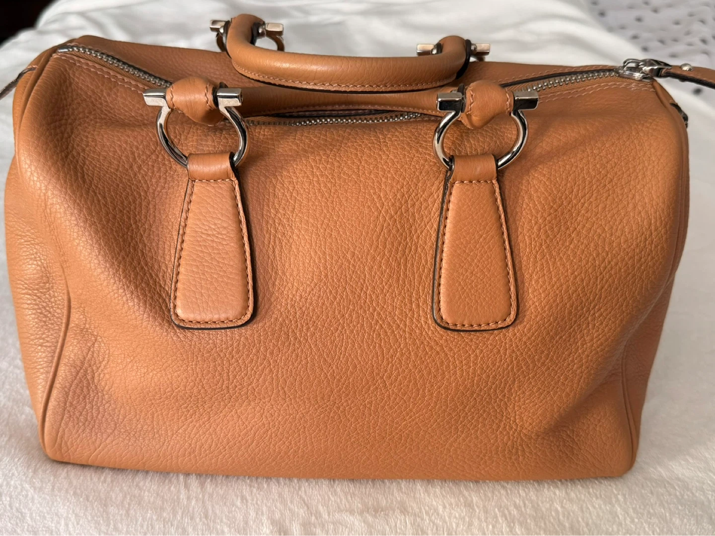 Salvatore Ferragamo Leather Boston Bag - Tan
