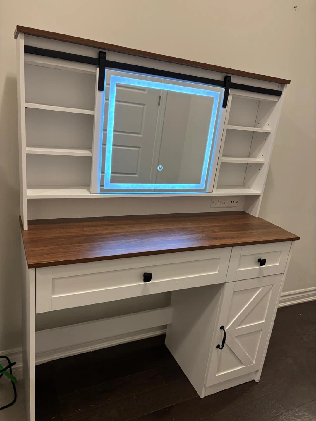 White Vanity Desk with Lighted Mirror and Storage - photo 3