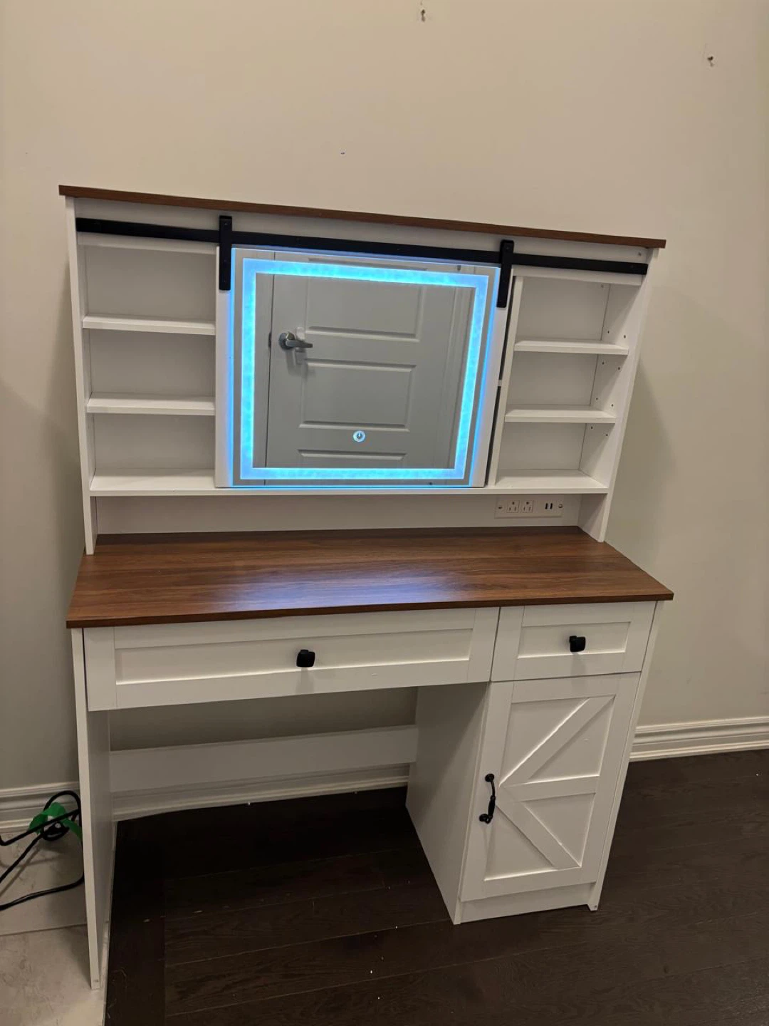 White Vanity Desk with Lighted Mirror and Storage - photo 2