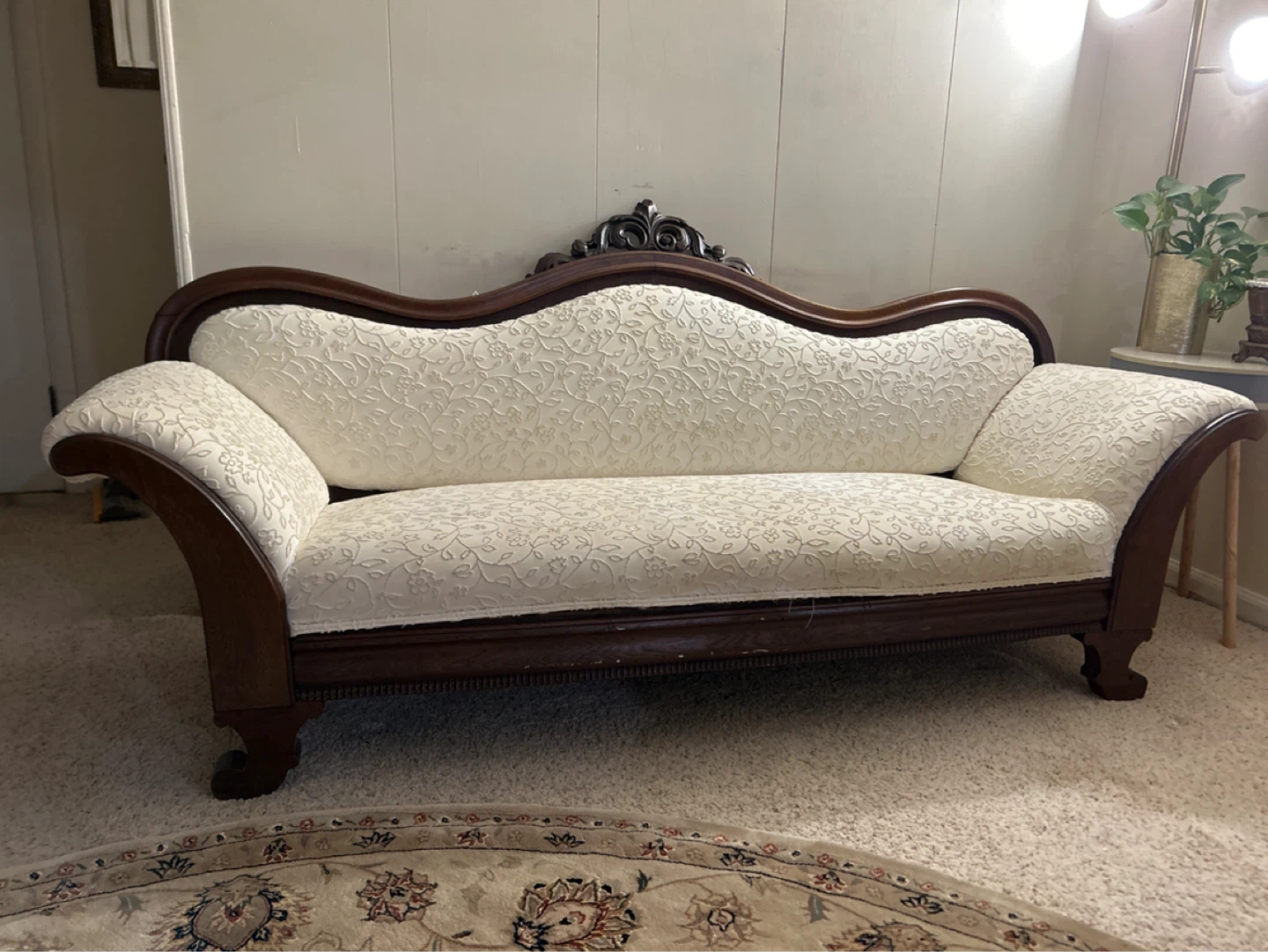 Antique Style Settee Couch - Ornate Wood Frame