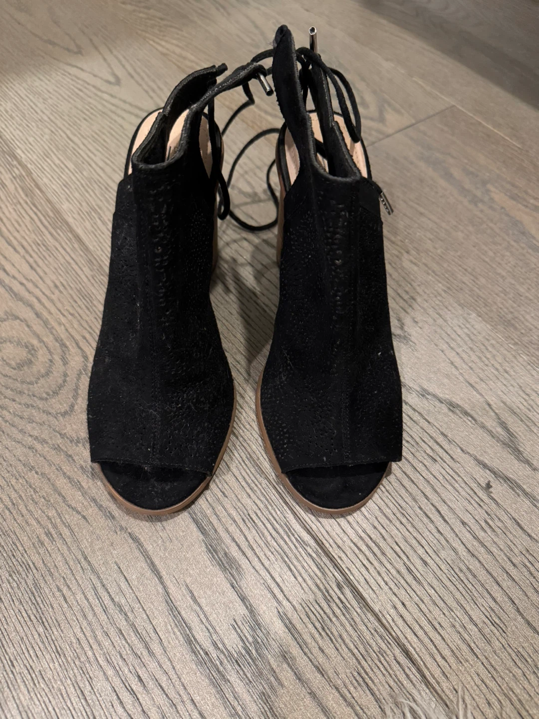 Black Call It Spring Peep - Toe Lace - Up Heels - Size US 7.5 - photo 2