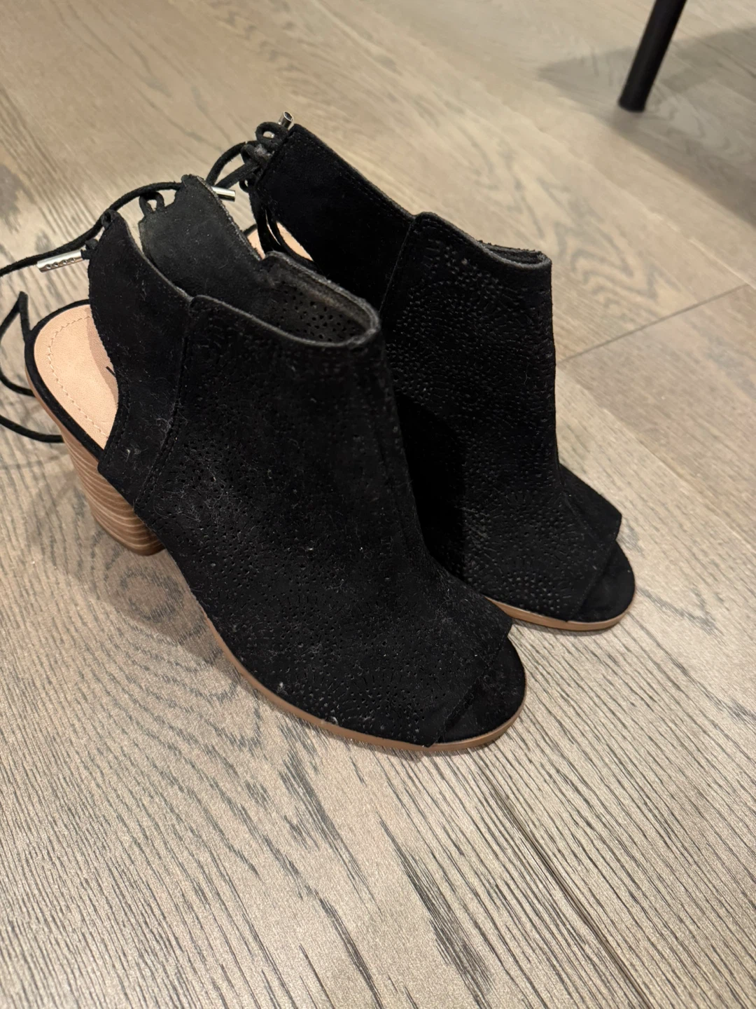 Black Call It Spring Peep - Toe Lace - Up Heels - Size US 7.5