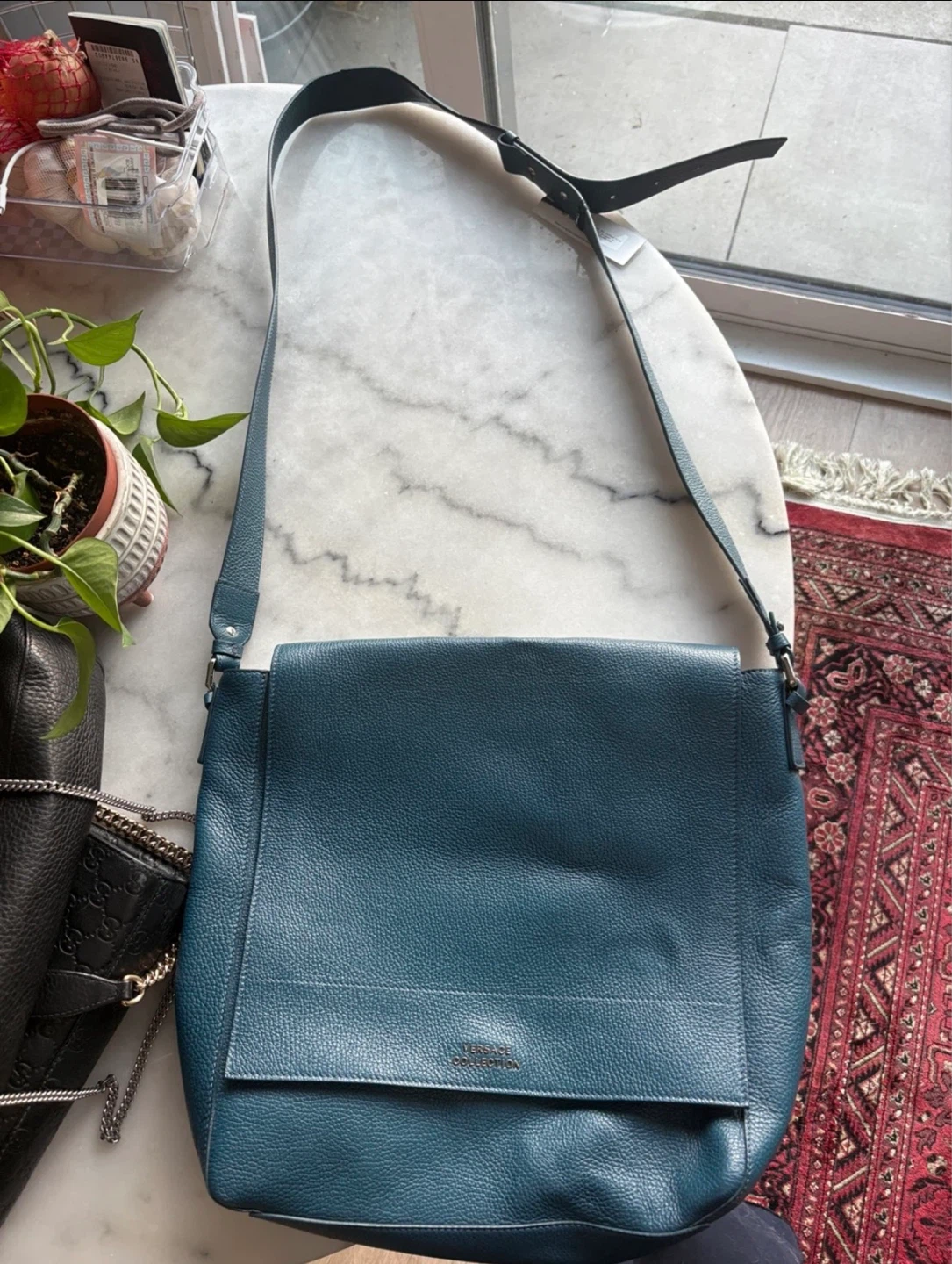 Versace Collection Teal Leather Crossbody Bag