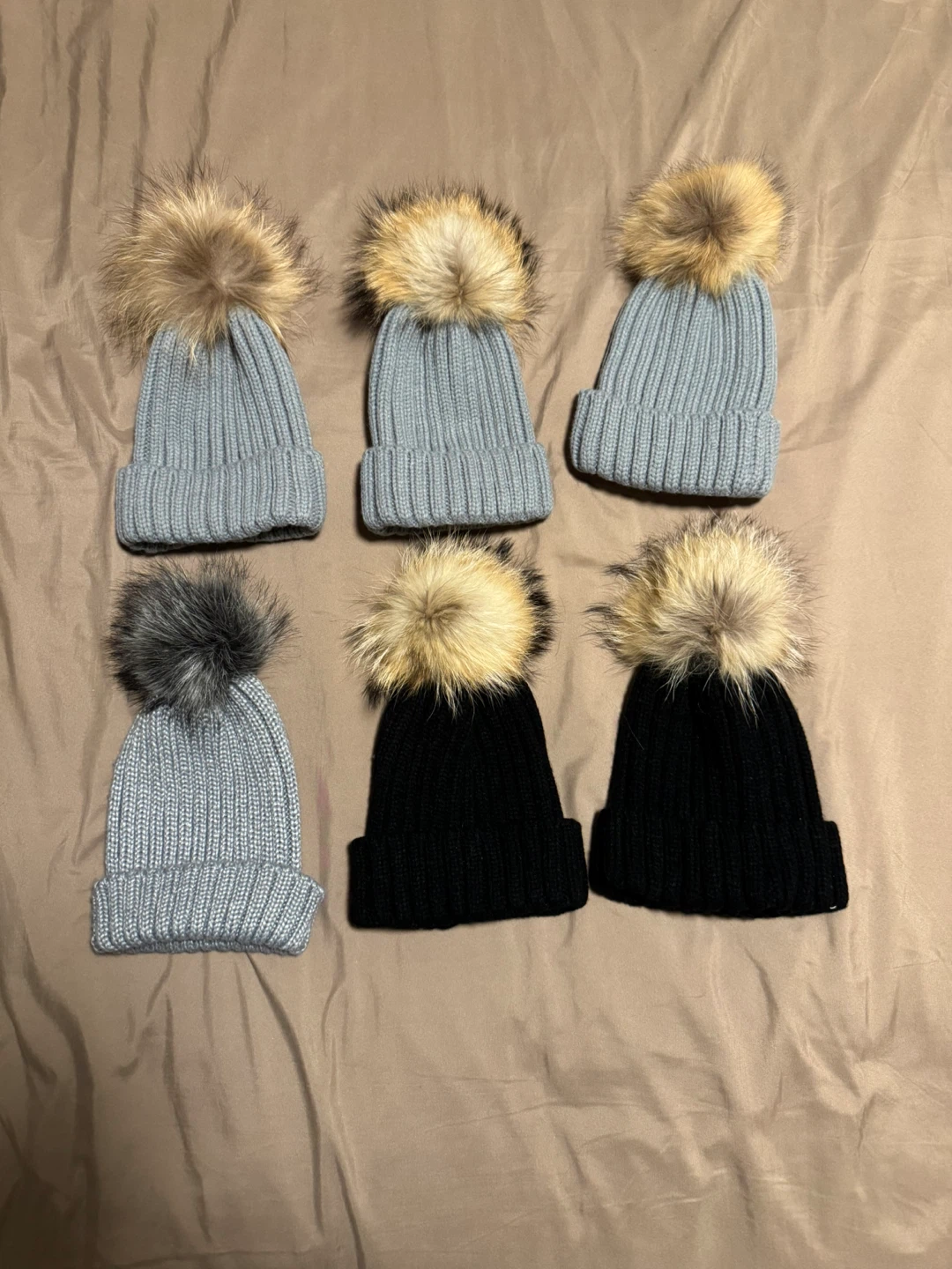 Knitted Beanies with Pom Poms