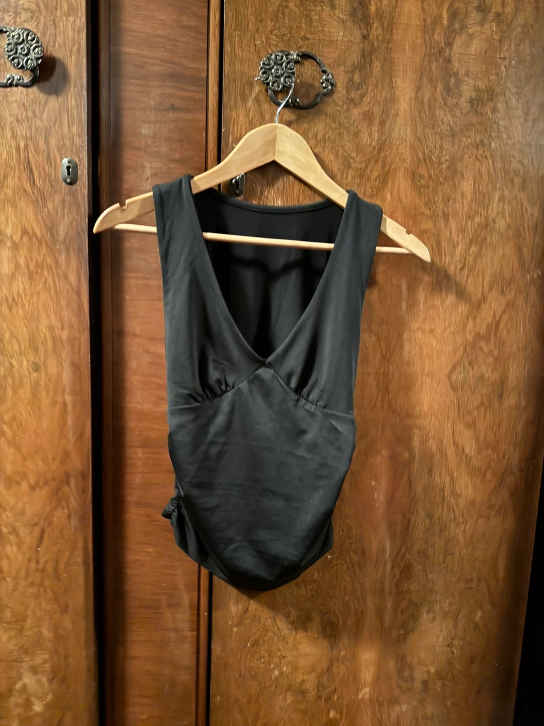 Black Satin V-Neck Camisole Top