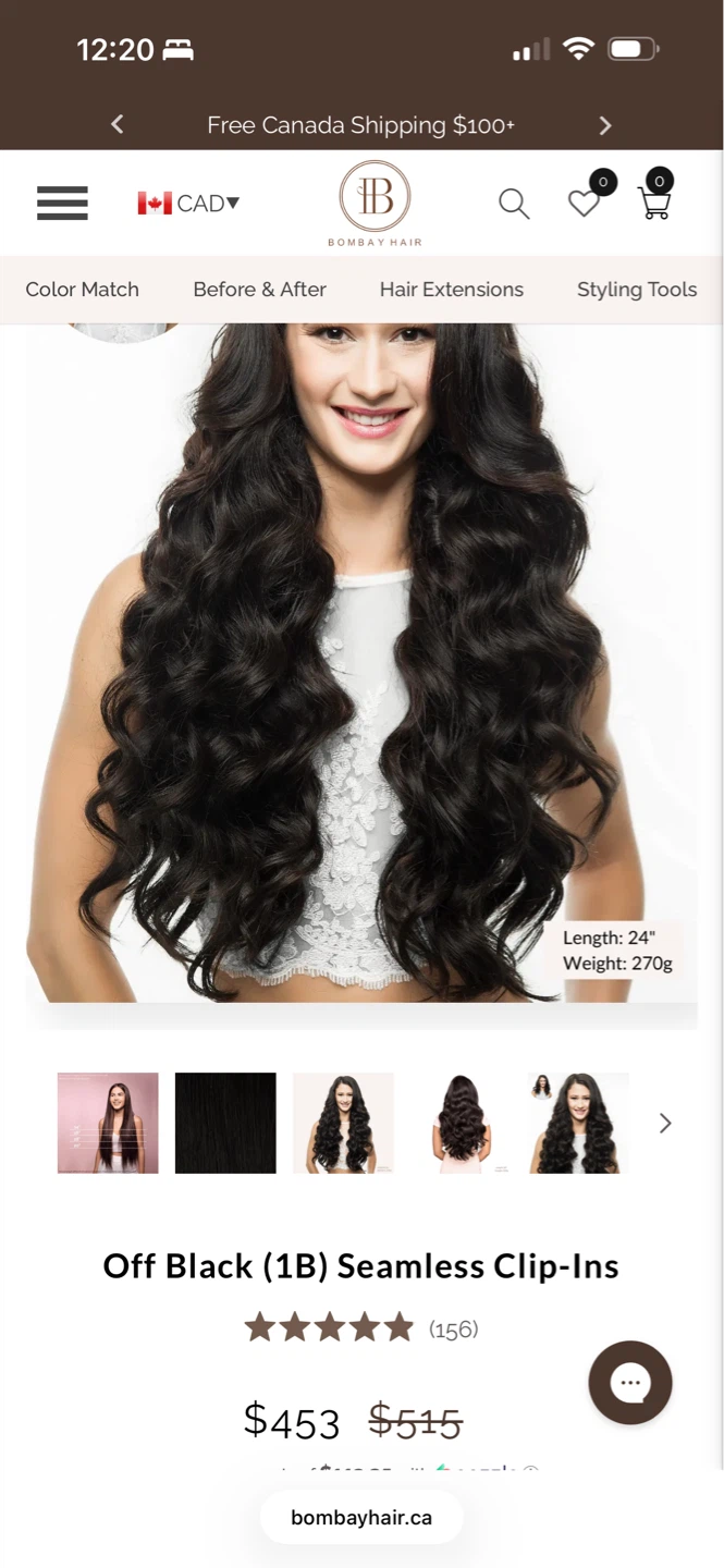 Bombay Hair Off Black (1B) Seamless Clip-Ins - 24" Length