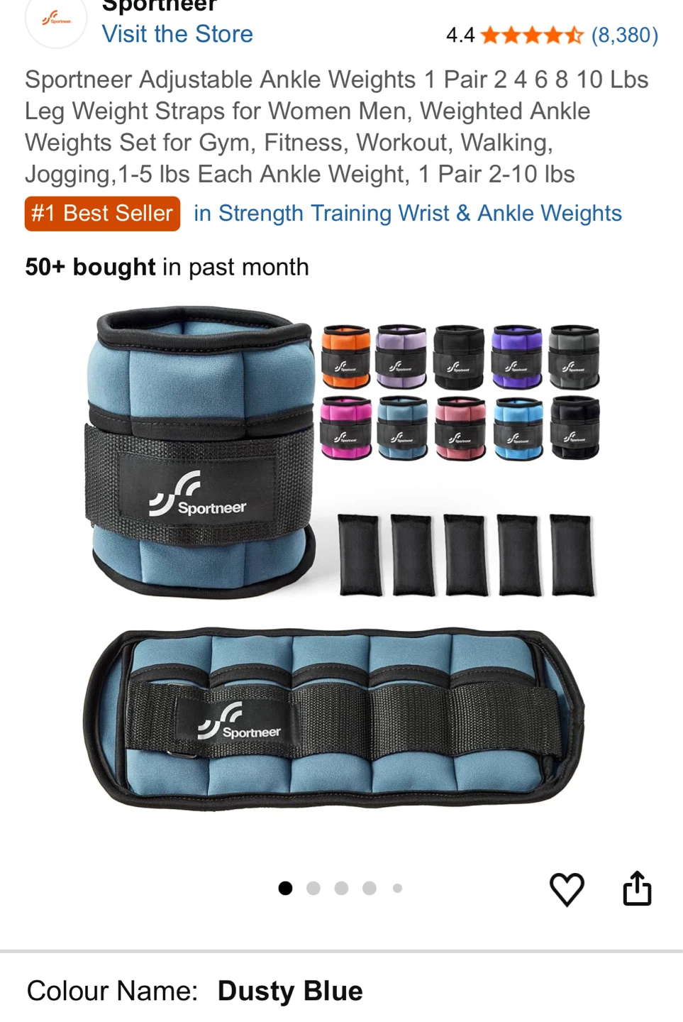 Sportneer Adjustable Ankle Weights - Dusty Blue (1 Pair)