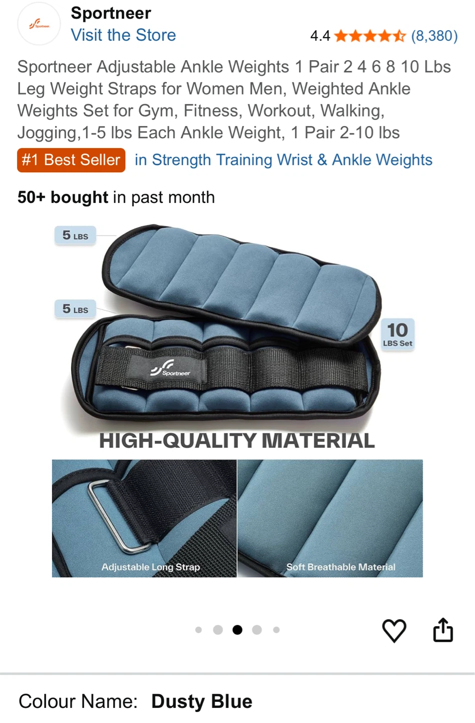 Sportneer Adjustable Ankle Weights - Dusty Blue (1 Pair) - photo 3