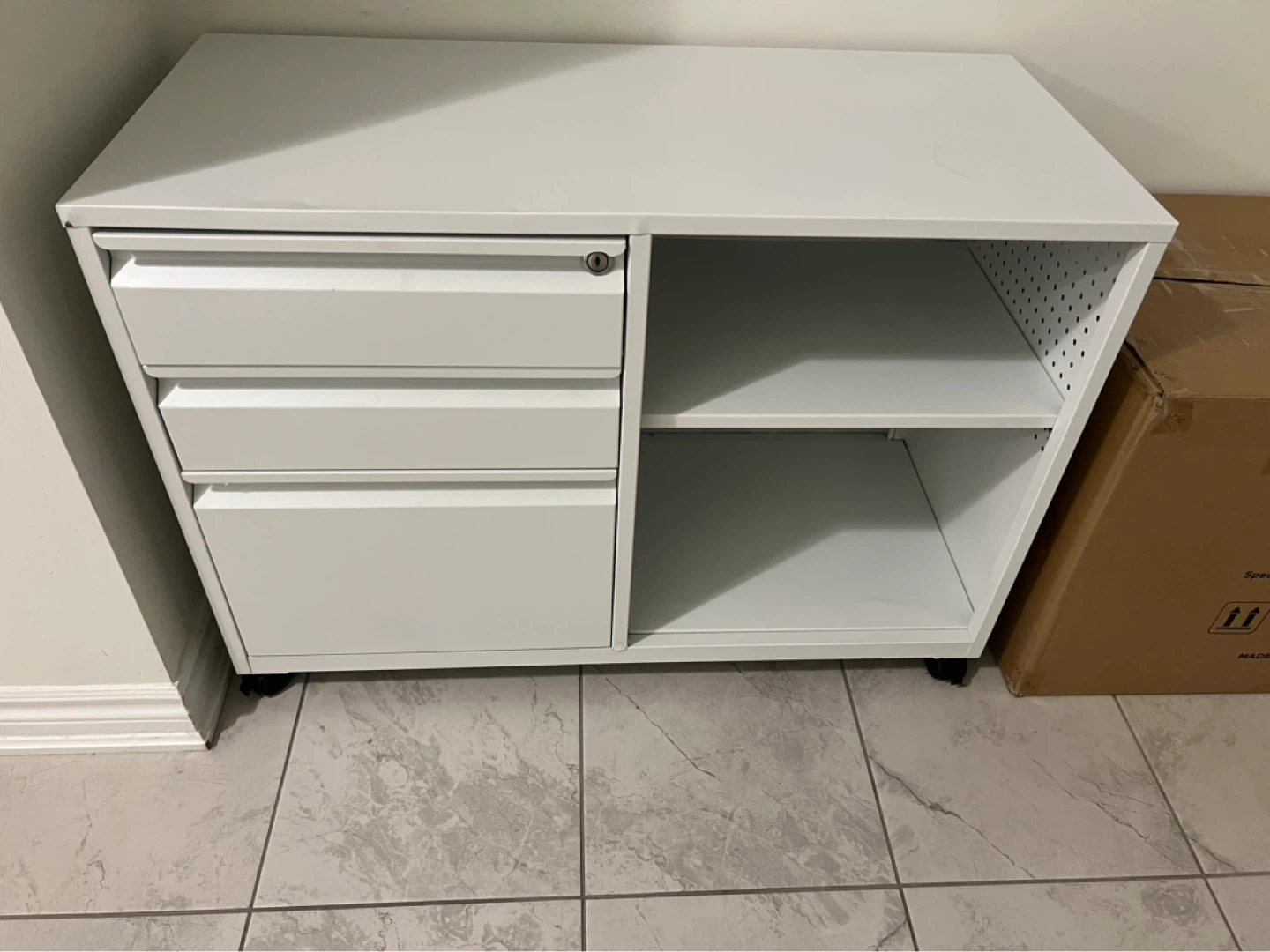 White Metal Rolling Filing Cabinet