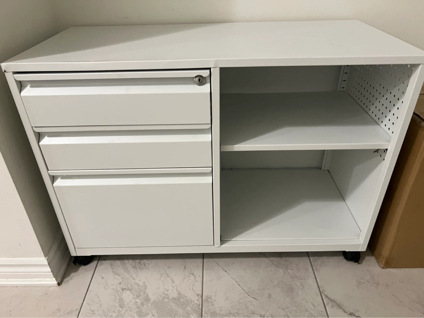 White Metal Rolling Filing Cabinet - photo 2