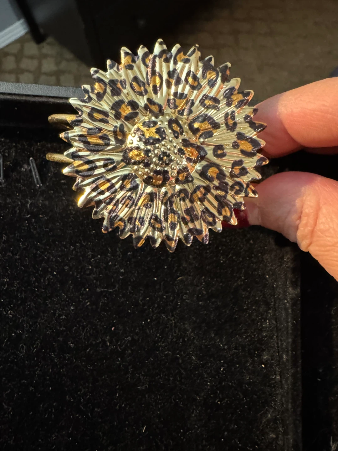 Gold tone Sunflower Cuff Bracelet with Leopard Print