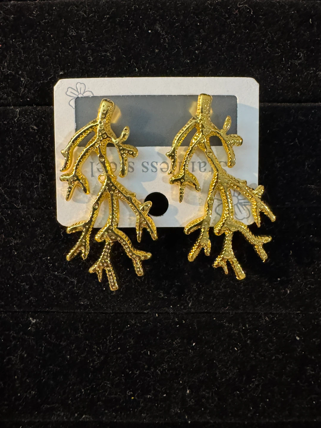 Gold coloured stainless steel branch earrings - photo 2