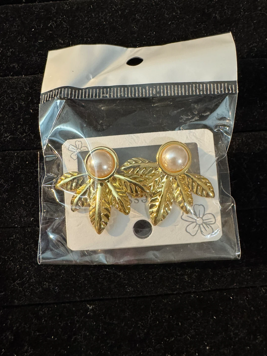 Gold Leaf Earrings with Pearl Accent