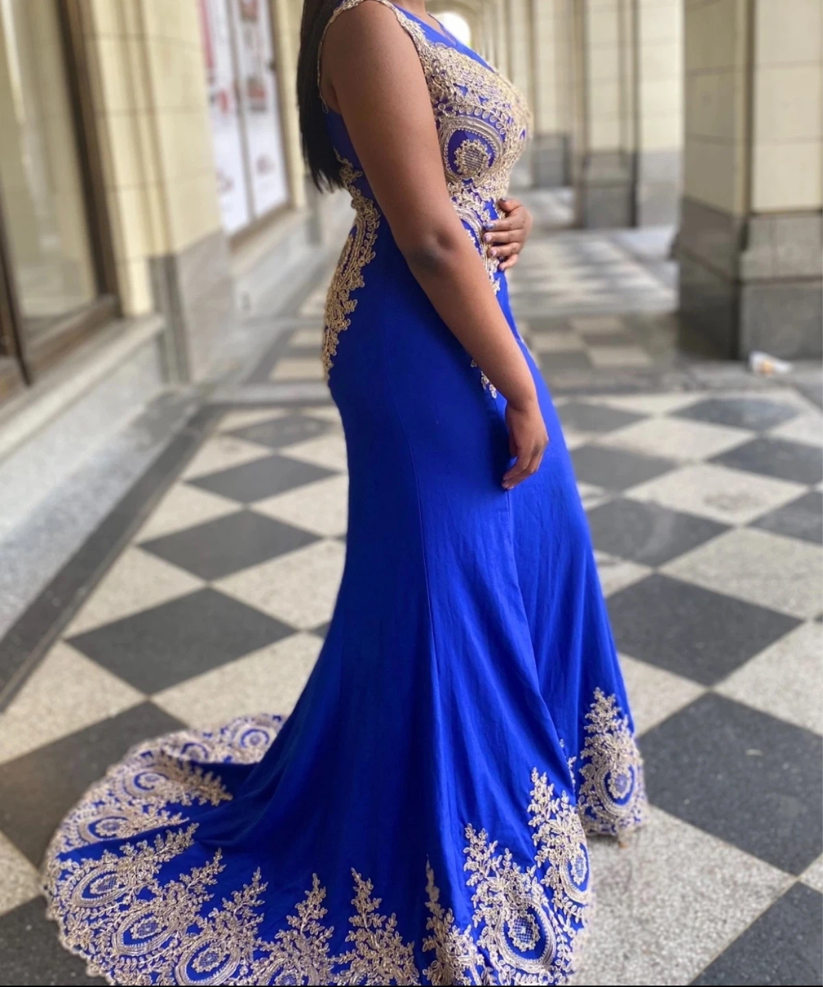 Blue/gold prom dress