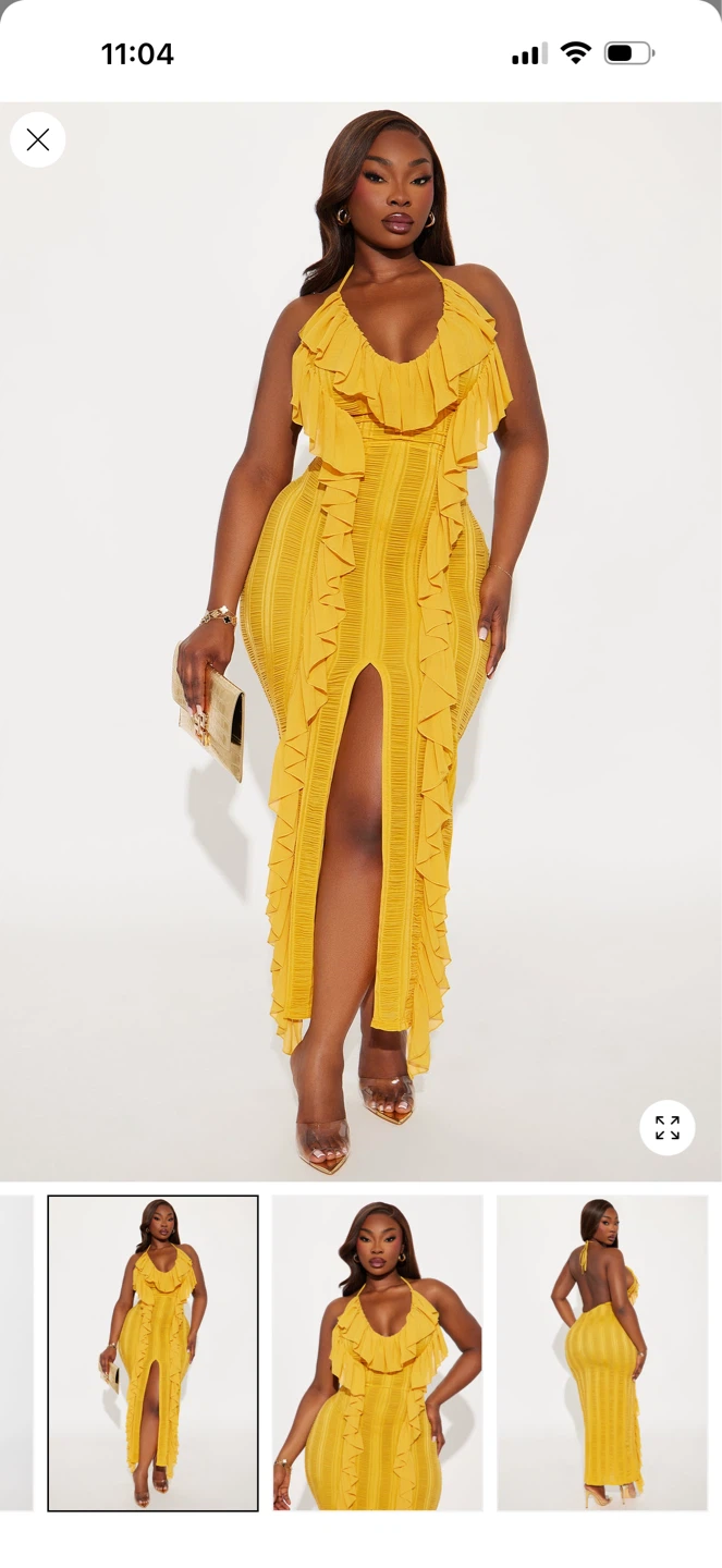 Fashion Nova Ruched Mesh Maxi Dress Yellow Size M