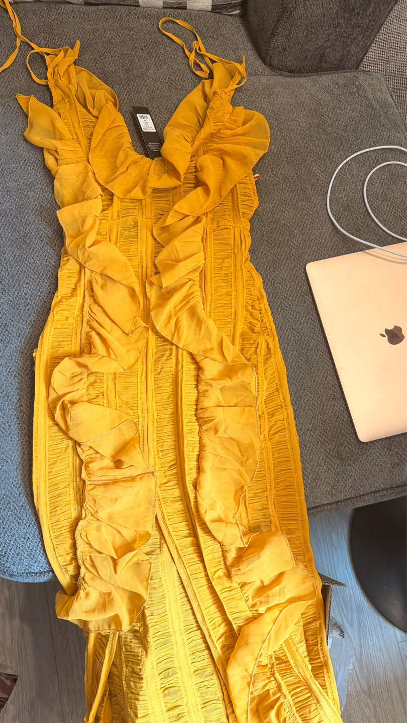 Fashion Nova Ruched Mesh Maxi Dress Yellow Size M - photo 2