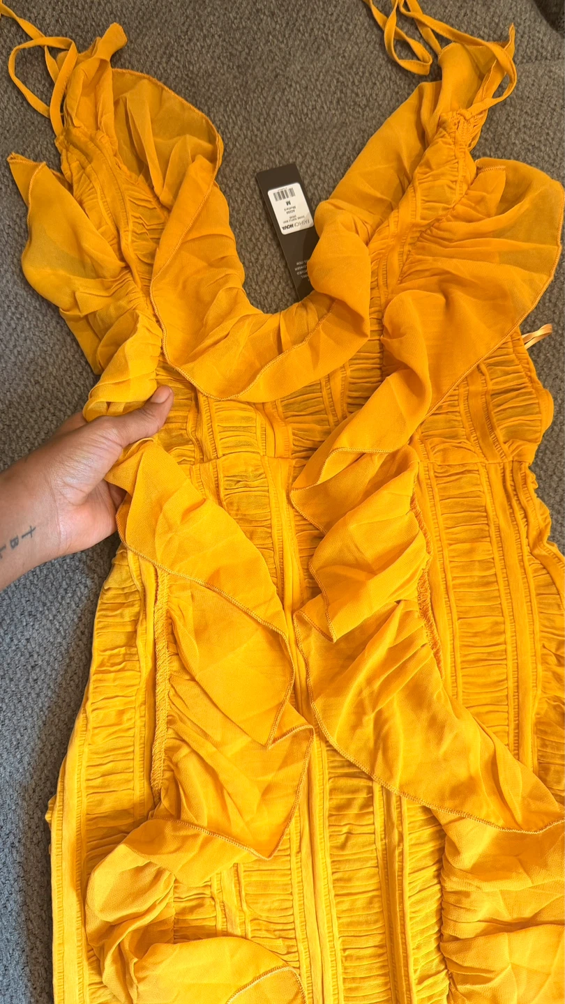 Fashion Nova Ruched Mesh Maxi Dress Yellow Size M - photo 3
