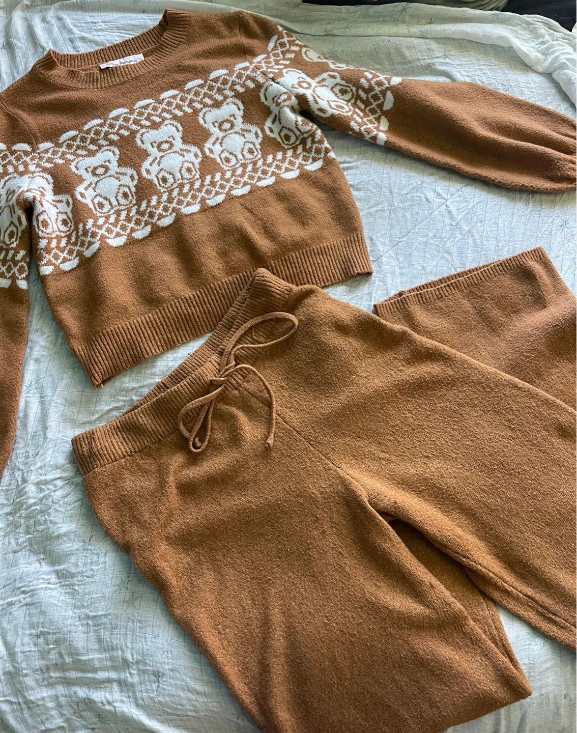 Brown Teddy Bear Knit Sweater and Pants Set