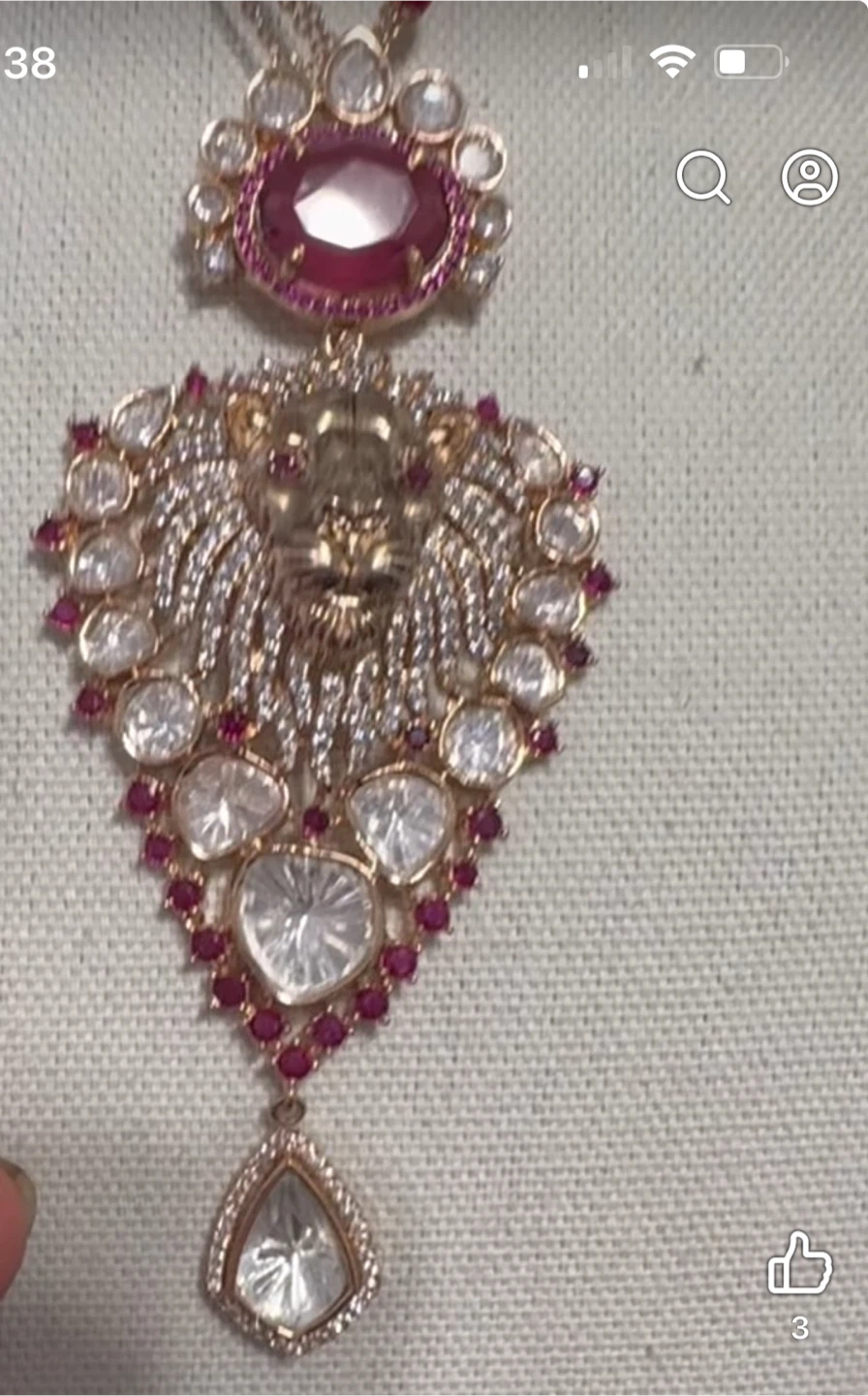 Gold plated moissanite tiger eye kundan set sabiya inspired - photo 3