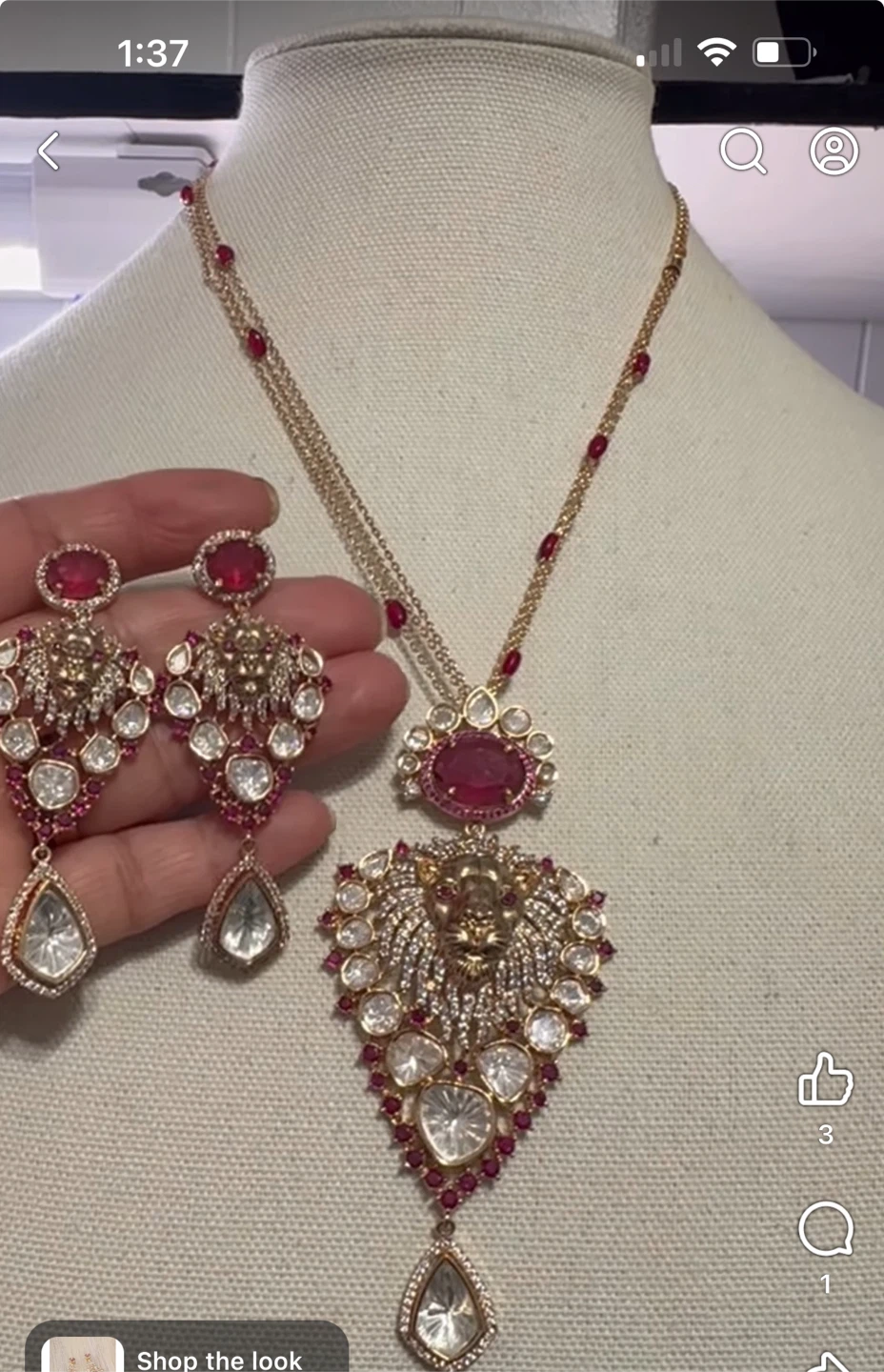 Gold plated moissanite tiger eye kundan set sabiya inspired