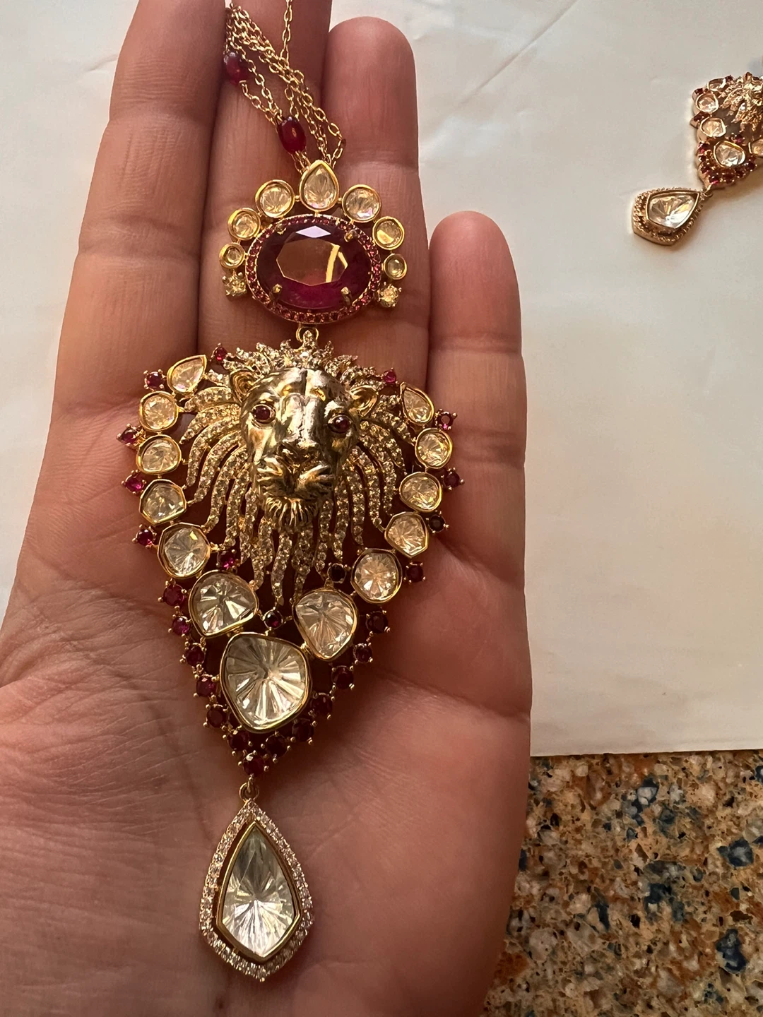 Gold plated moissanite tiger eye kundan set sabiya inspired - photo 5