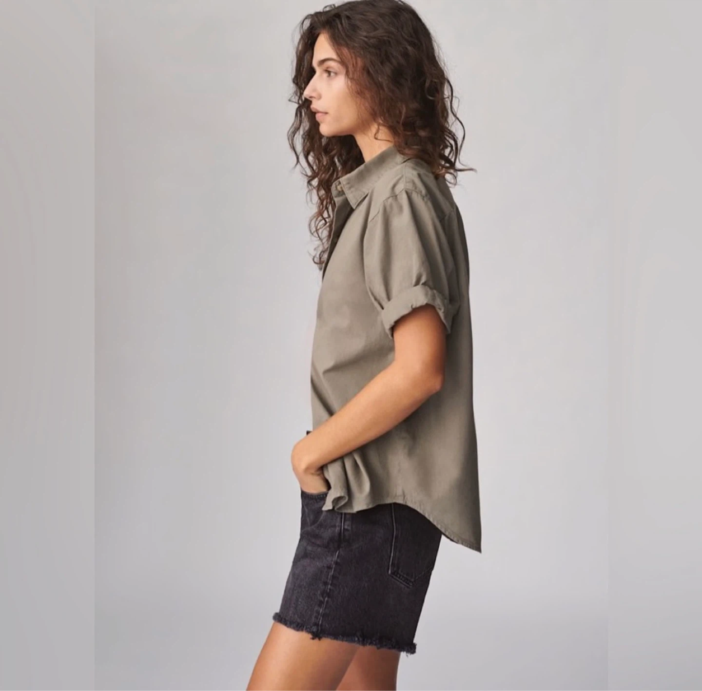 Aritzia Denim Forum The Jane Shirt | Olive Leaf Green - photo 3