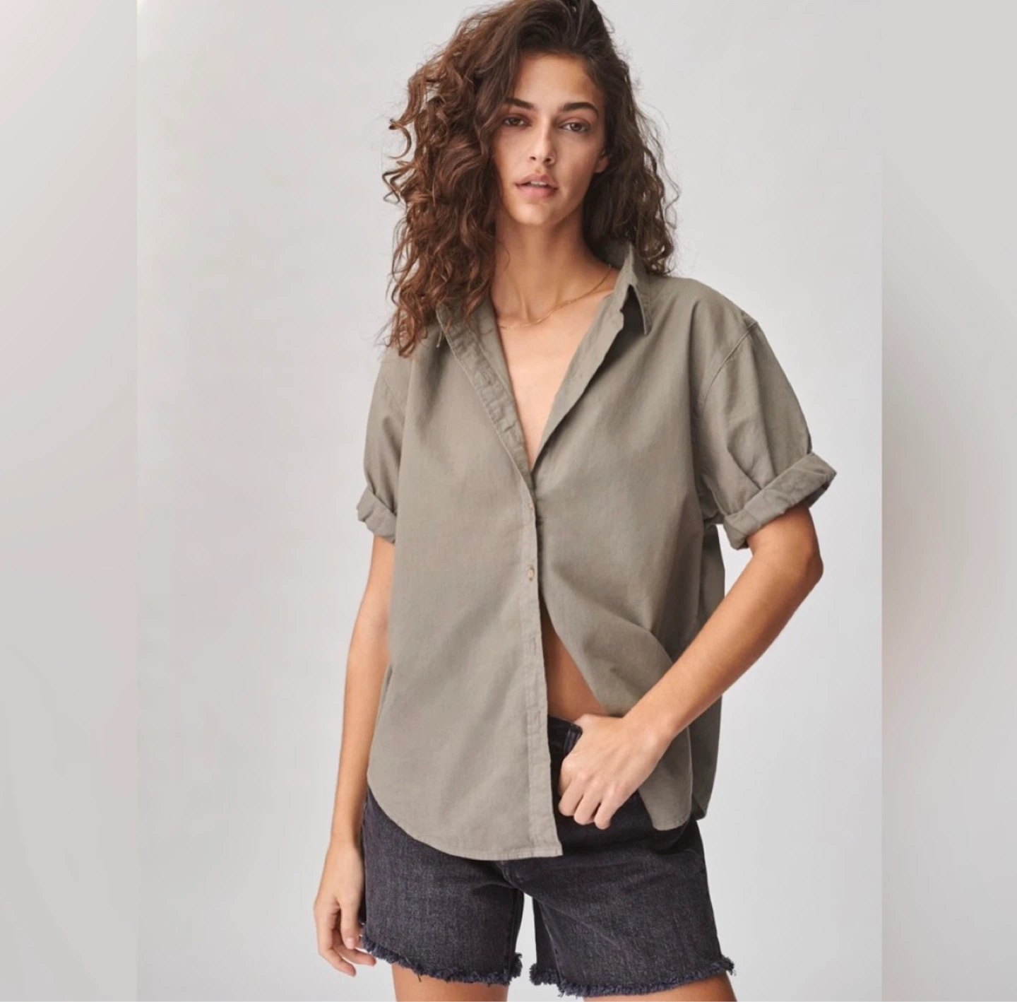 Aritzia Denim Forum The Jane Shirt | Olive Leaf Green