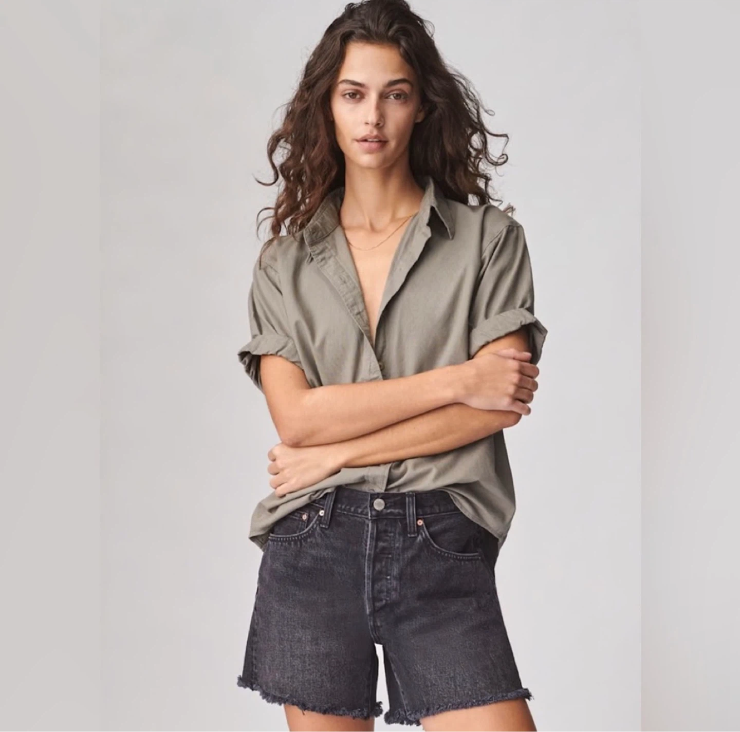 Aritzia Denim Forum The Jane Shirt | Olive Leaf Green - photo 2
