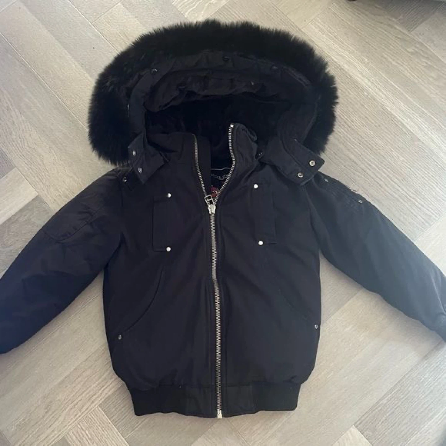 Moose Knuckles Black Bomber Jacket with Fur Hood - photo 2