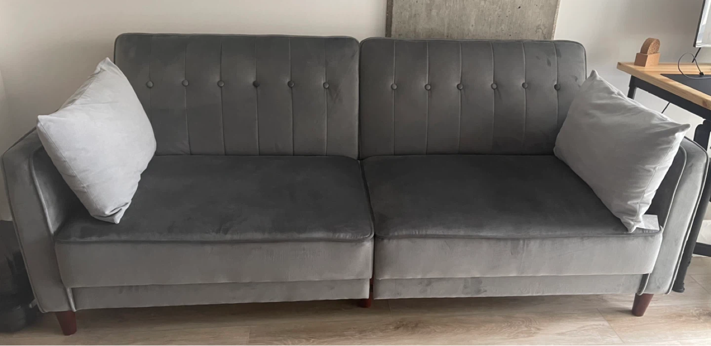 Grey Velvet Convertible Sofa