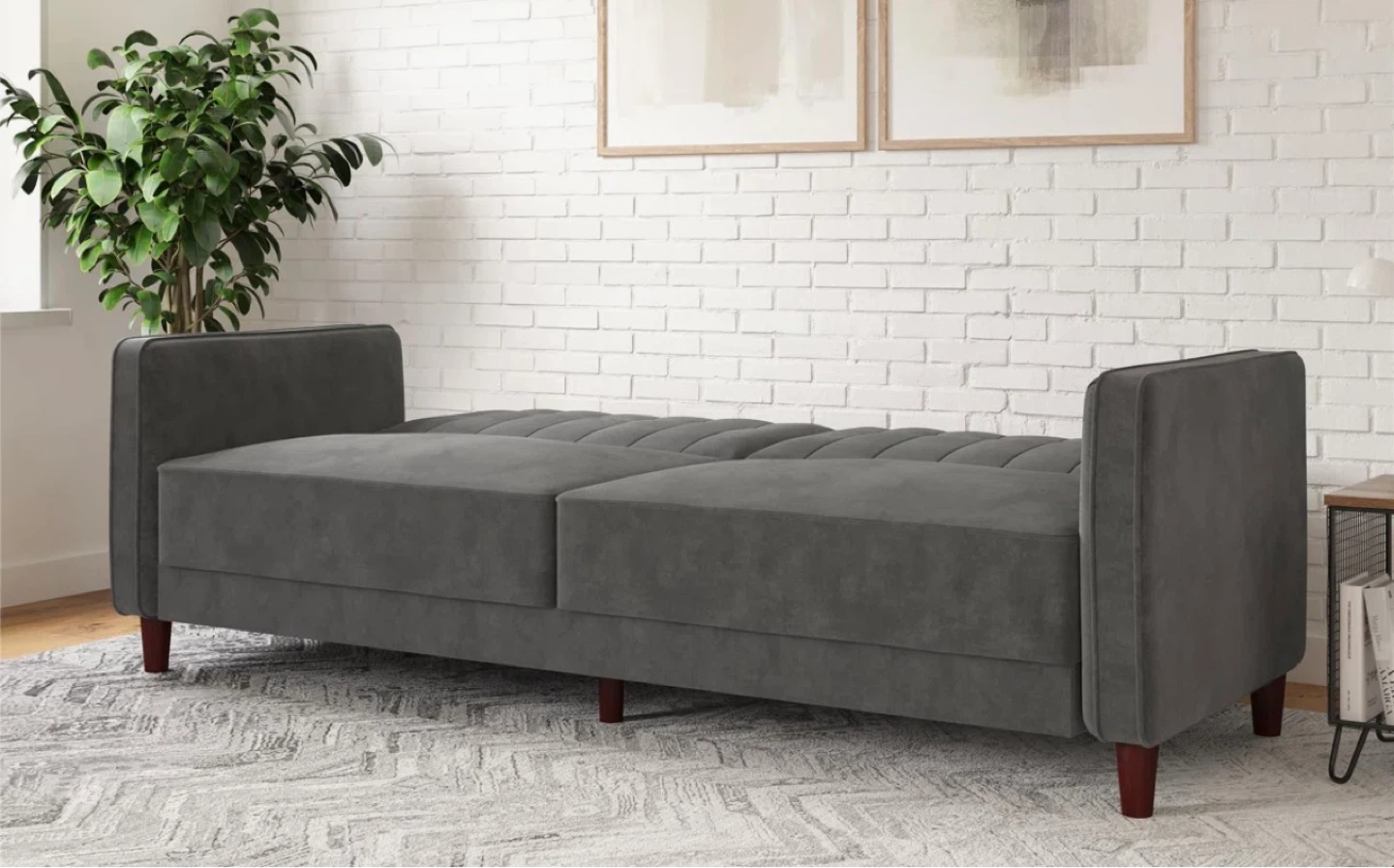 Grey Velvet Convertible Sofa - photo 2