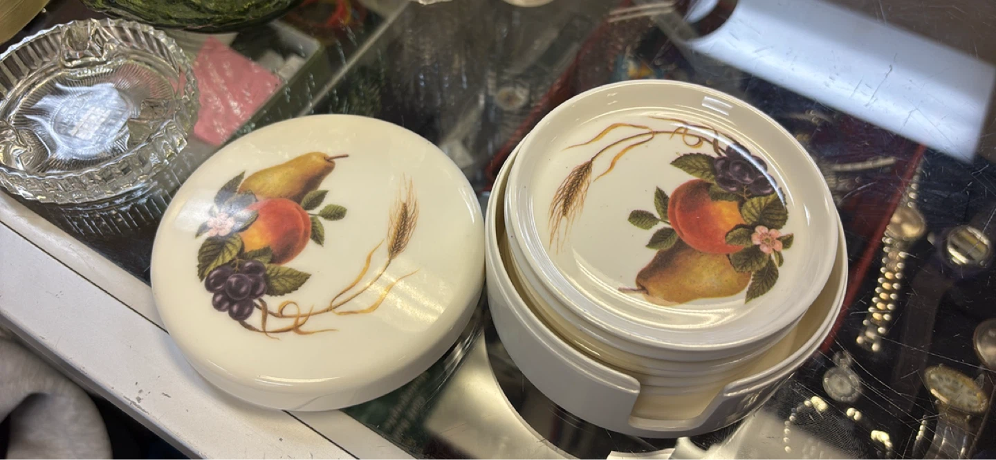Set of 6 Vintage Melamine Coasters with Decorative Fruit Design