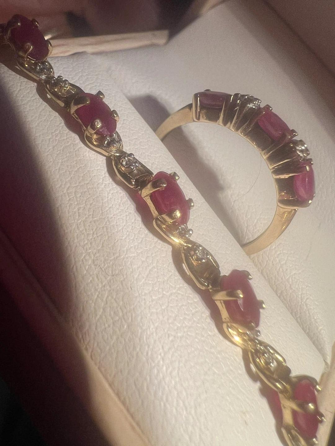 10 k Gold Ruby and Diamond Ring and Bracelet Set