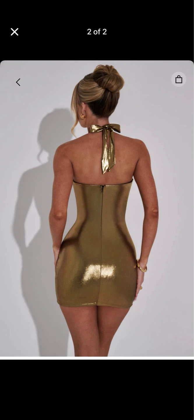 Gold Metallic Halterneck Mini Dress - photo 2