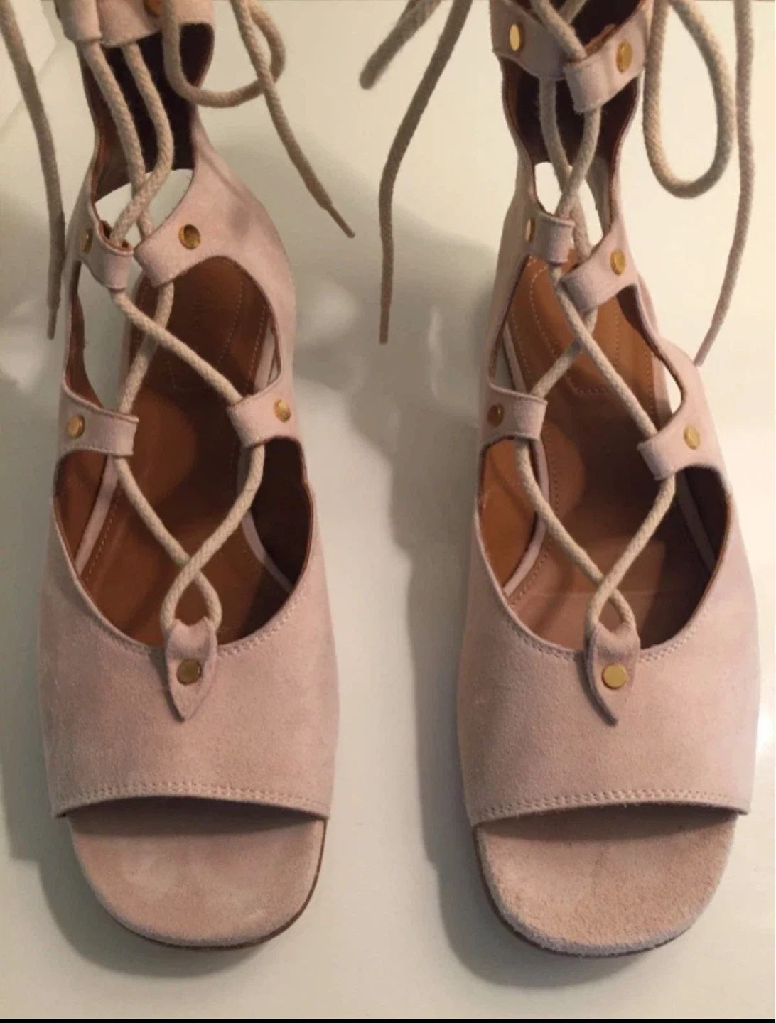 🌱 $995 Chloe 7.5 Lettonia Lace-Up Suede Gladiator Sandals 37.5 - photo 5