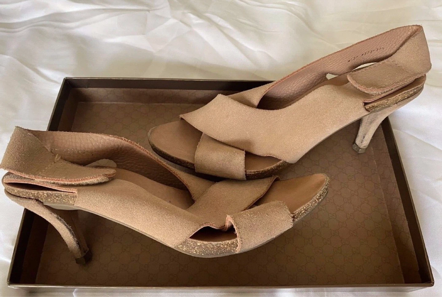 🌱 Pedro Garcia Nude 'libby' Mid heel Suede Sandals 37.5 7.5 8 - photo 5