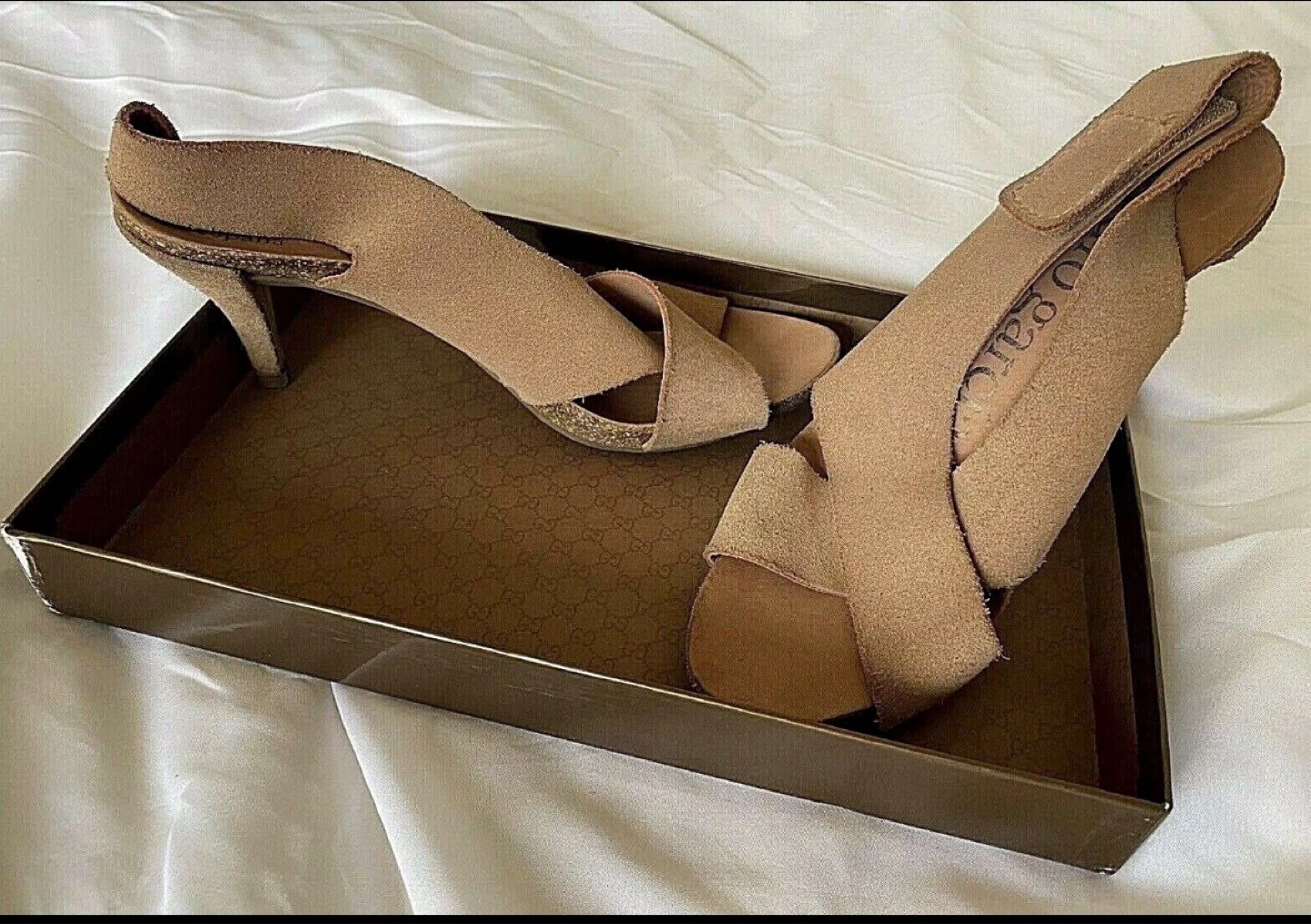 🌱 Pedro Garcia Nude 'libby' Mid heel Suede Sandals 37.5 7.5 8 - photo 4