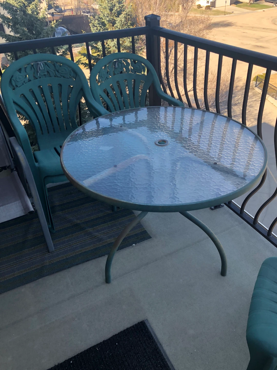 Green Plastic Patio Chairs ,and Glass Table - photo 2