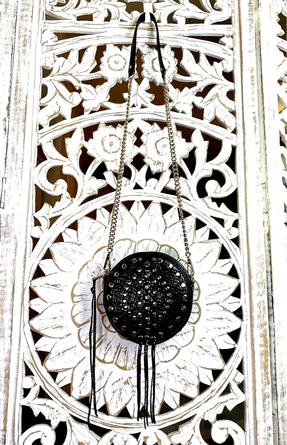 🌱 Rebecca Minkoff Round BLK Patent Leather CrossBody Bag croc - photo 3