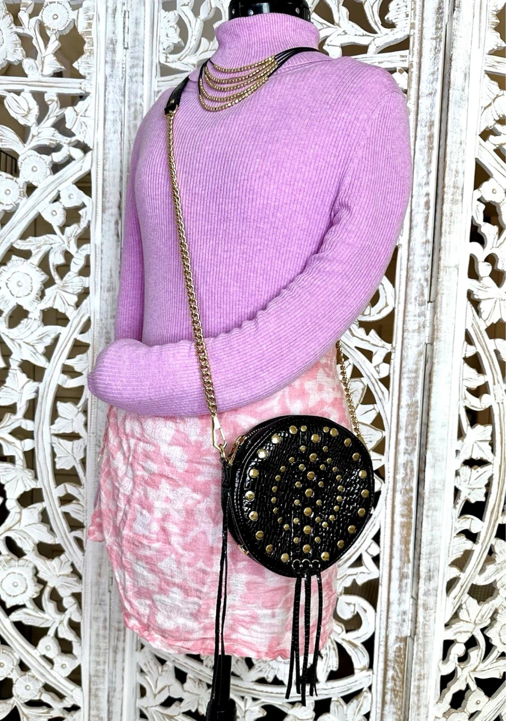 🌱 Rebecca Minkoff Round BLK Patent Leather CrossBody Bag croc - photo 5