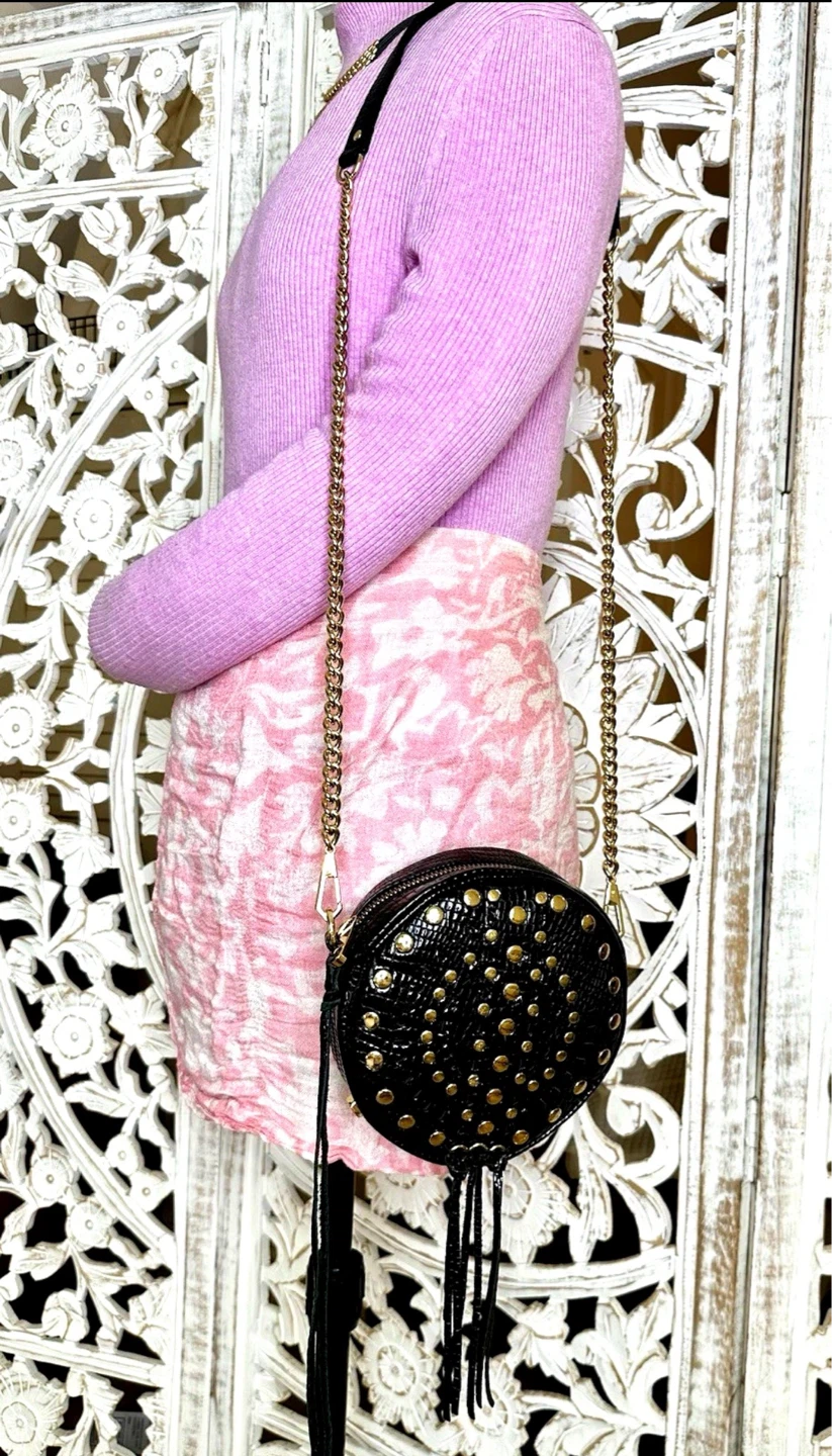 🌱 Rebecca Minkoff Round BLK Patent Leather CrossBody Bag croc - photo 4