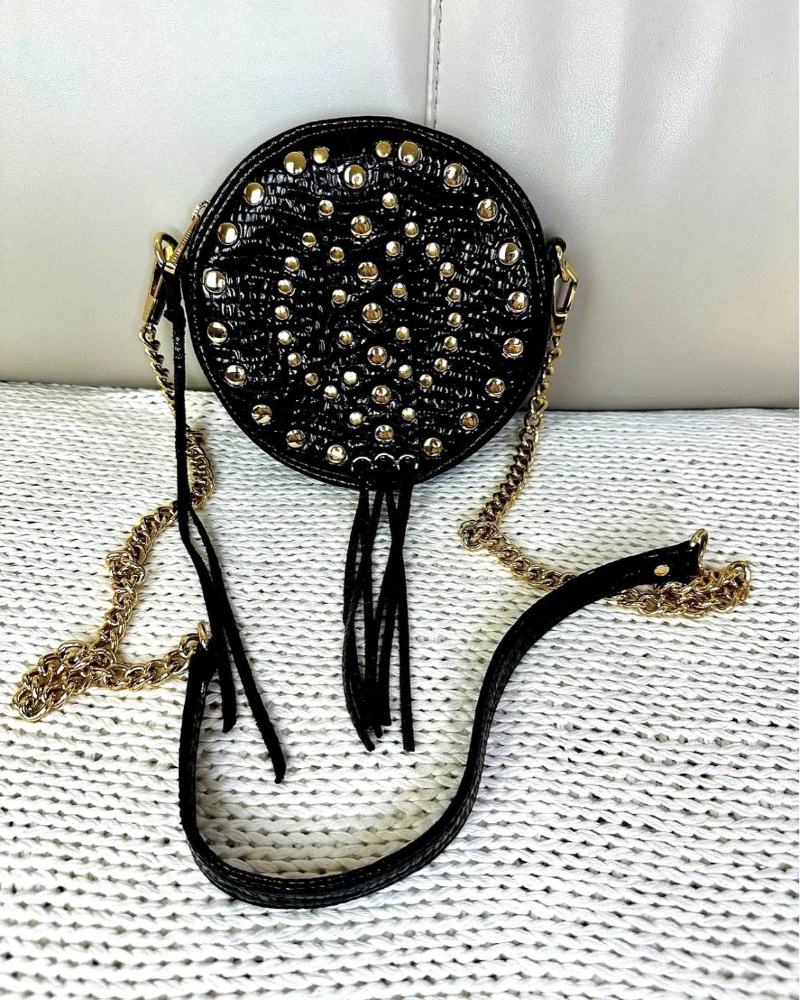 🌱 Rebecca Minkoff Round BLK Patent Leather CrossBody Bag croc - photo 2