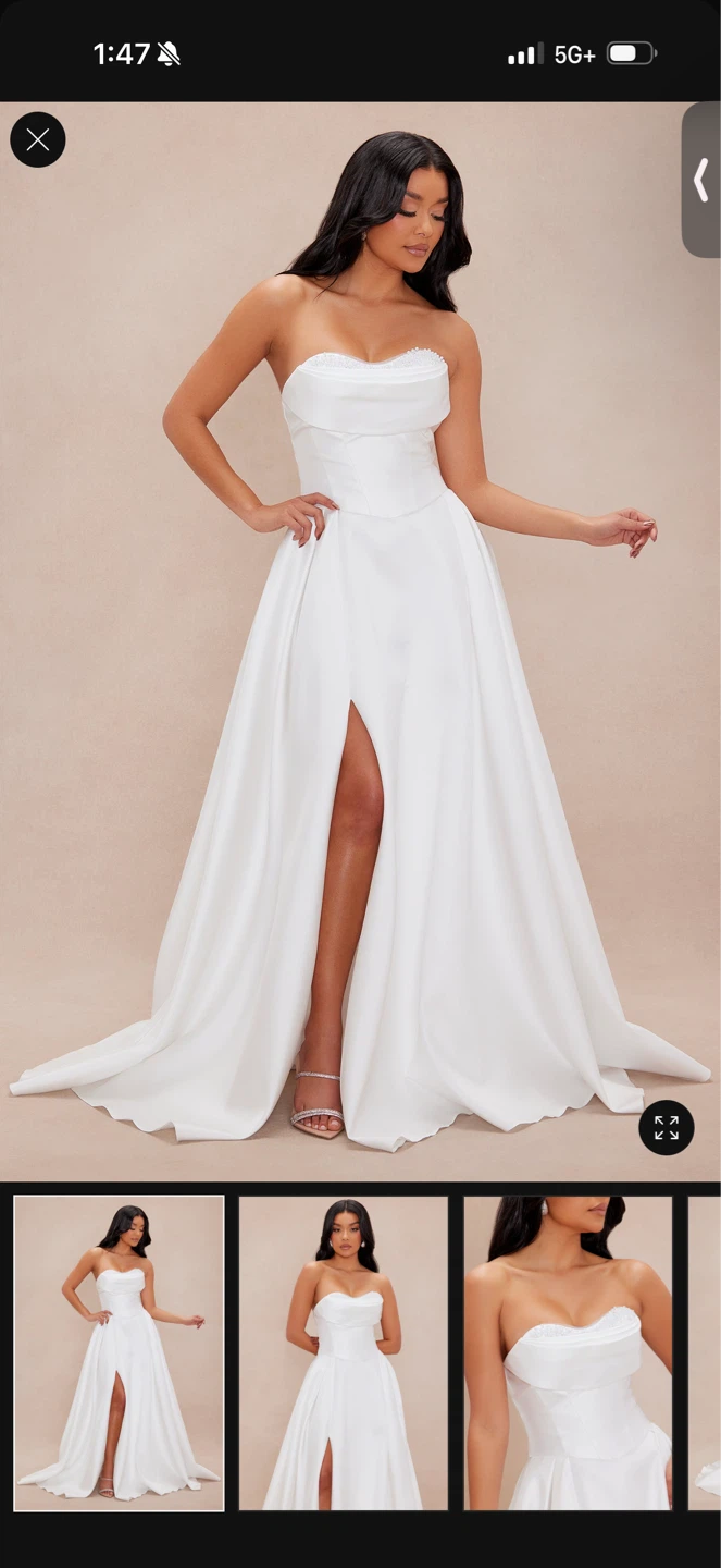White Strapless Gown with Slit