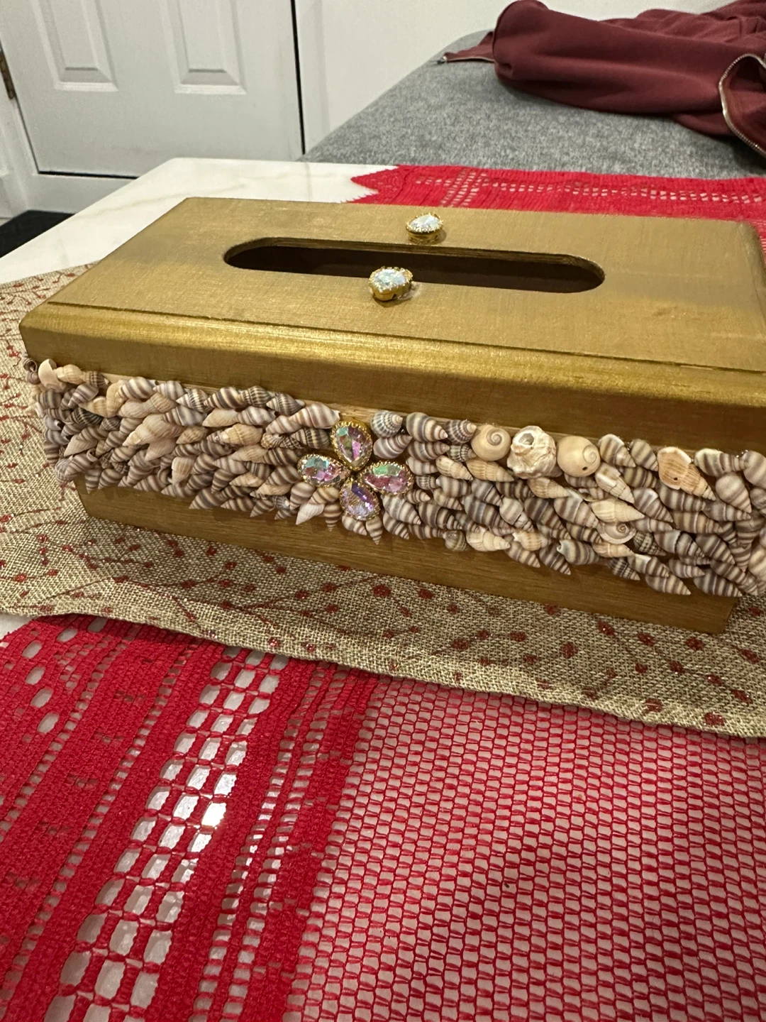 Gold & Bamboo Tissue Box Cover with Seashells - photo 5