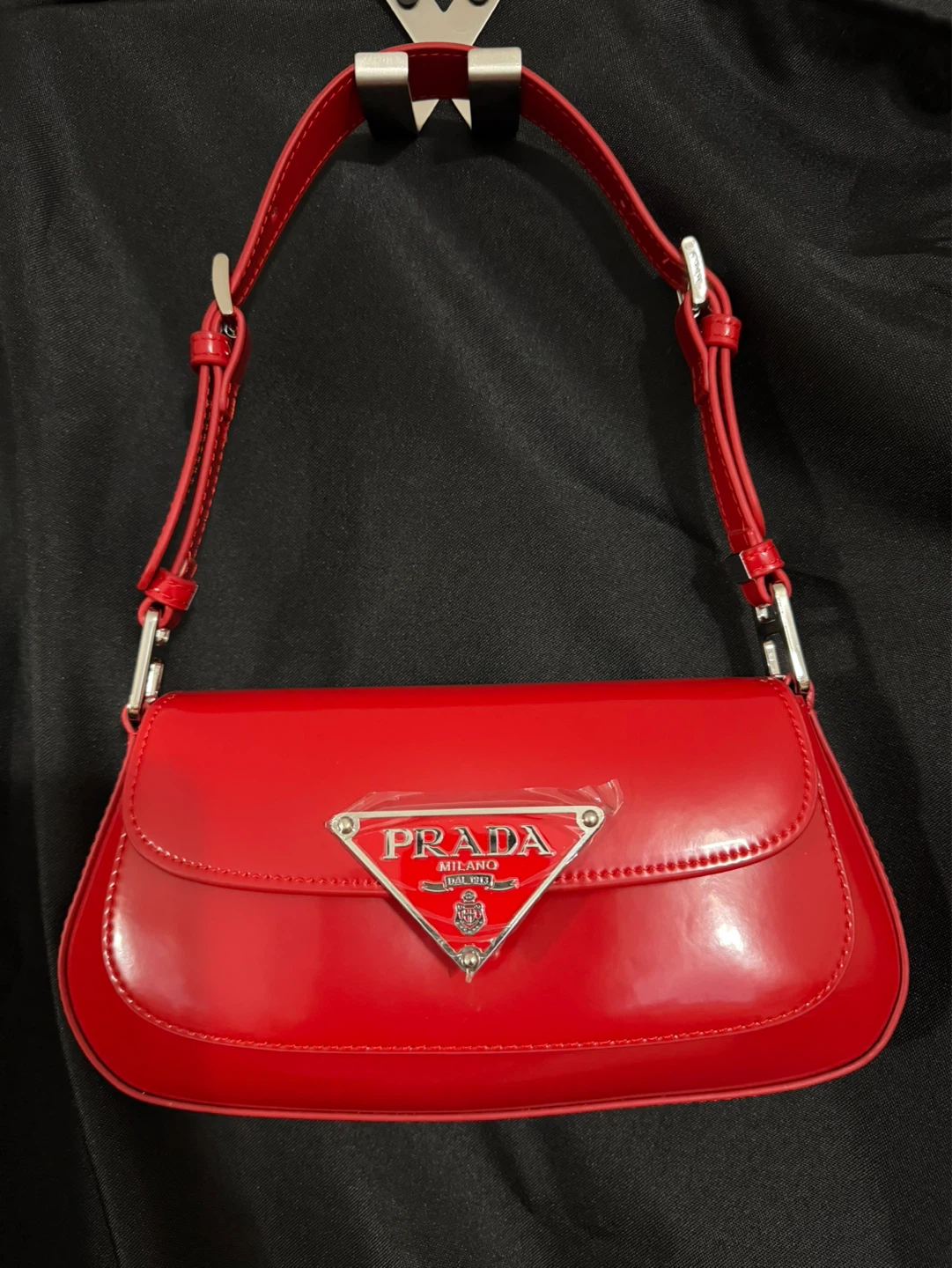 P Red Patent Shoulder Bag