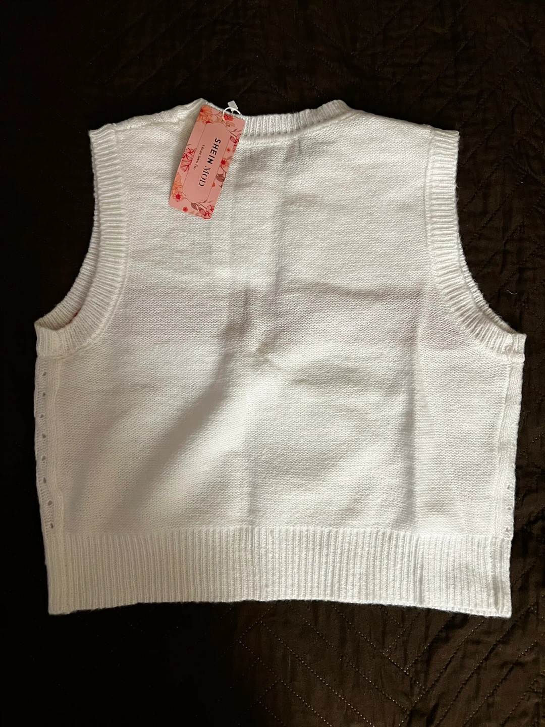 SHEIN MOD White Cable Knit Sweater Vest "Miss Adore" Size M - photo 3